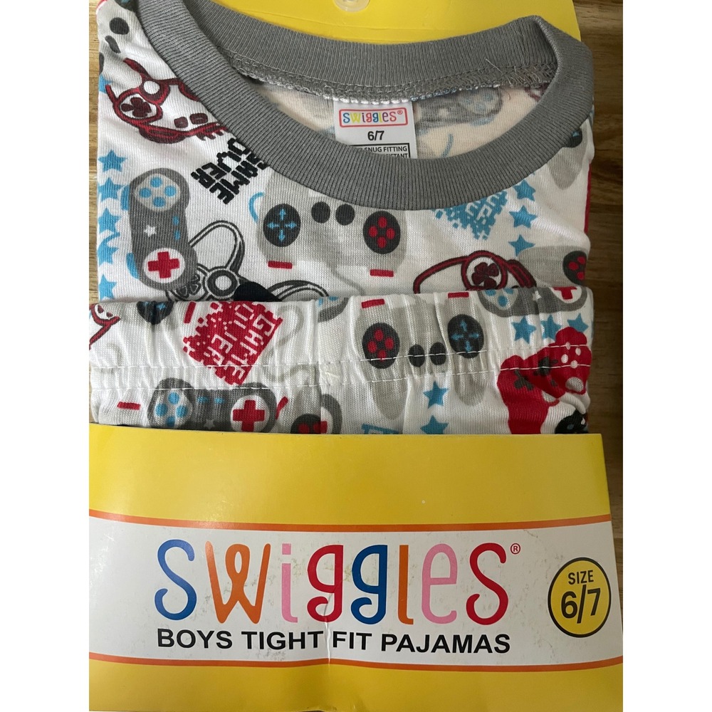 Swiggles Boys Tight Fit Pajamas in White, Gray, Red & Blue